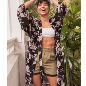 Spiritual Gangster Maya Black Floral Kimono One Size